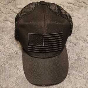Black Embroidered Flag Trucker Hat